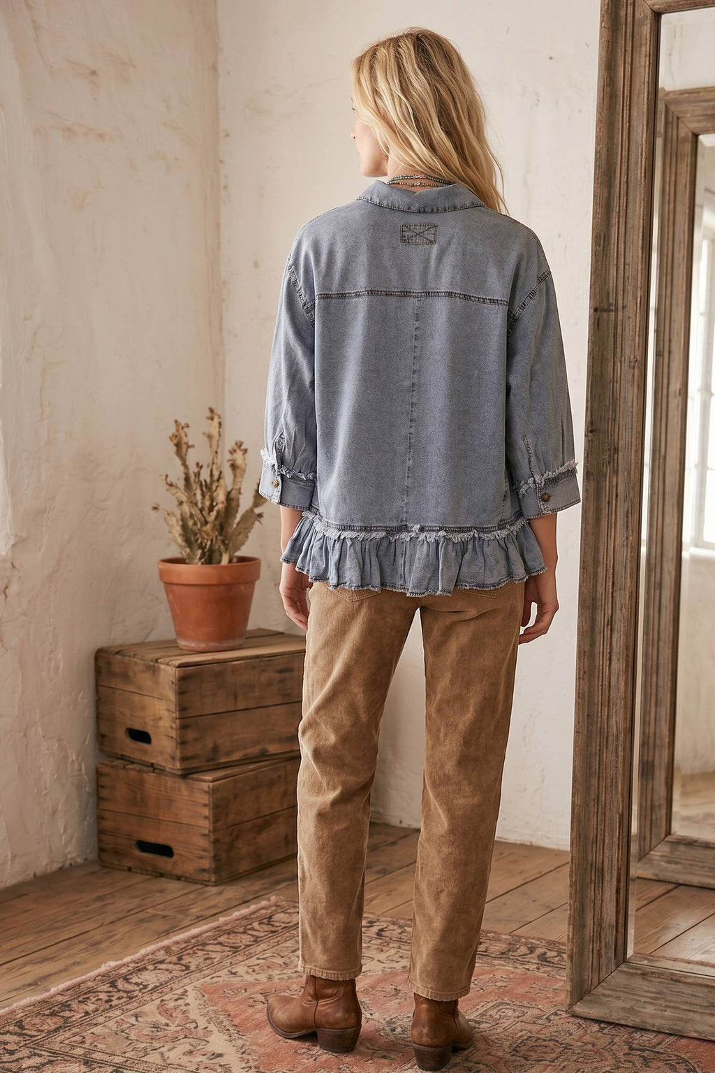Mineral Washed Tencel Ruffle Hem Shirt