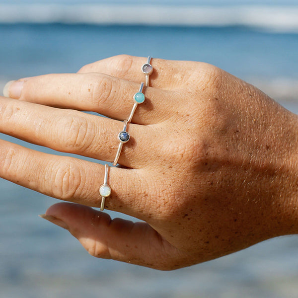 Gemstone Adjustable Ring, Dainty Silver Stacking Ring