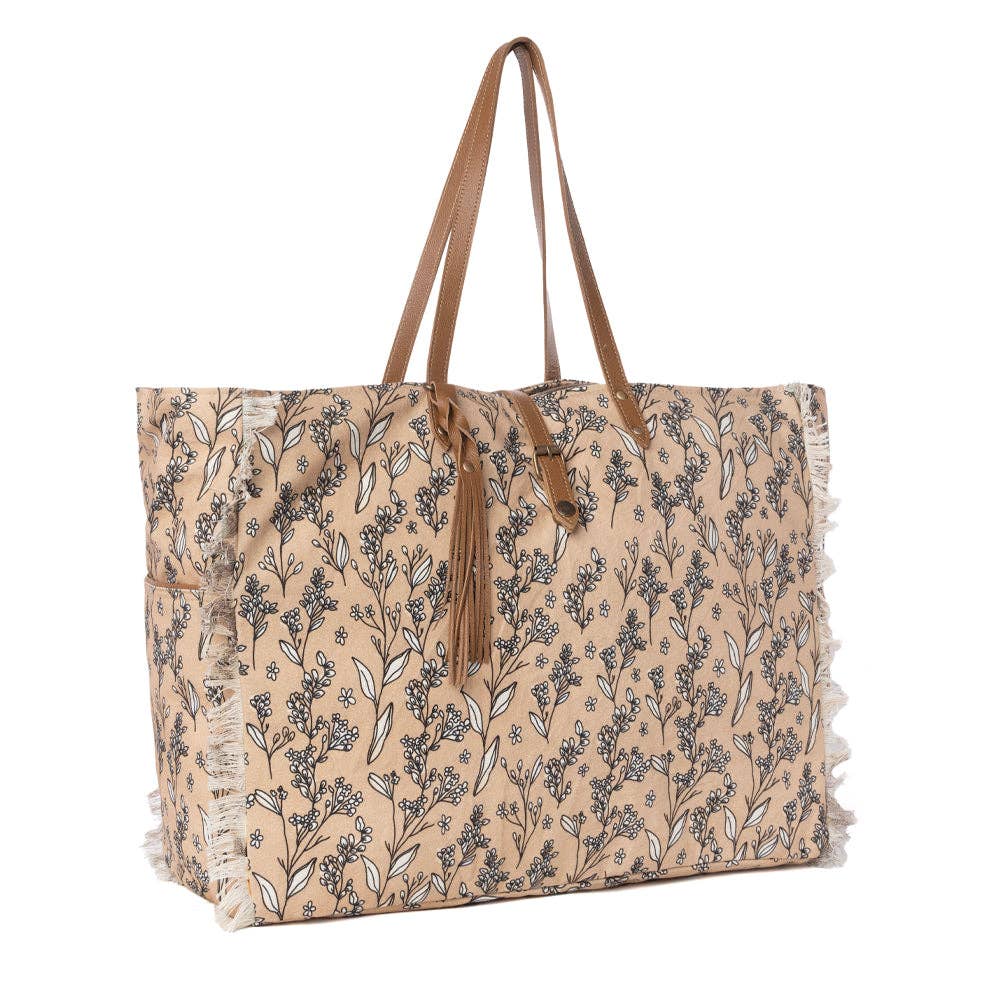 Brookside Cotton & Leather Weekender Bag in Warm Tan