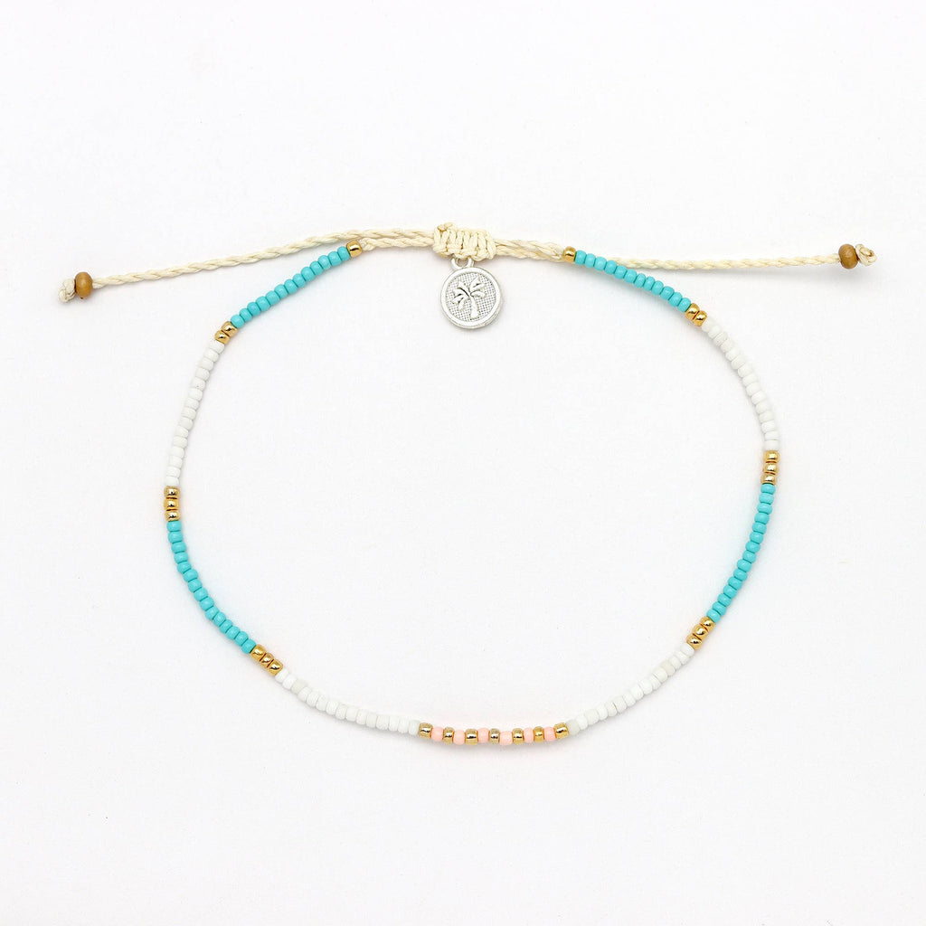 Gembira Beaded Anklet, Blue & White Surf Ankle Bracelet