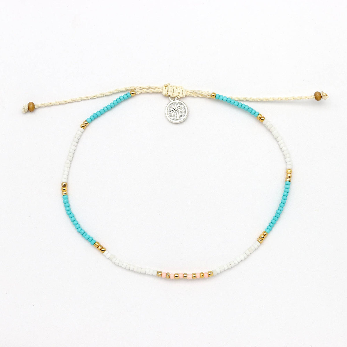 Gembira Beaded Anklet, Blue & White Surf Ankle Bracelet