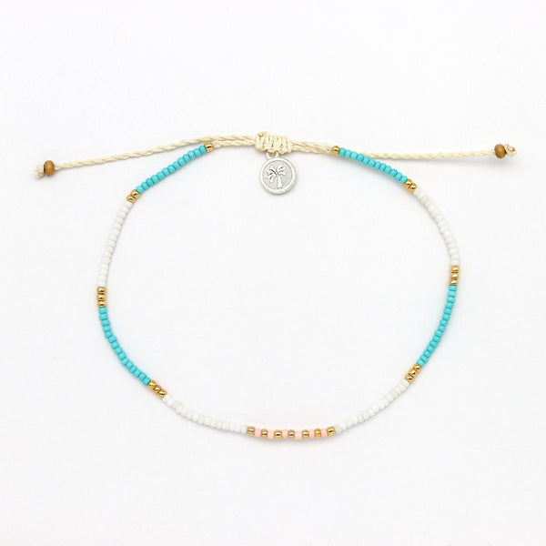 Gembira Beaded Anklet, Blue & White Surf Ankle Bracelet