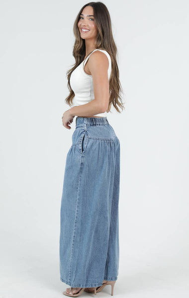B3794-ASIS ACID WASH BUTTON FRONT WIDE LEG PANTS
