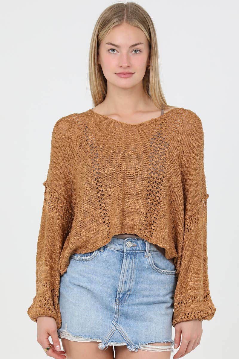 BEACHY LIGHT WEIGHT V NECK CROP PULLOVER SWEATER