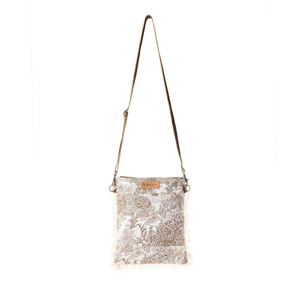 Loom Tapestry vintage Crossbody Bag for Women in white with fringe detail