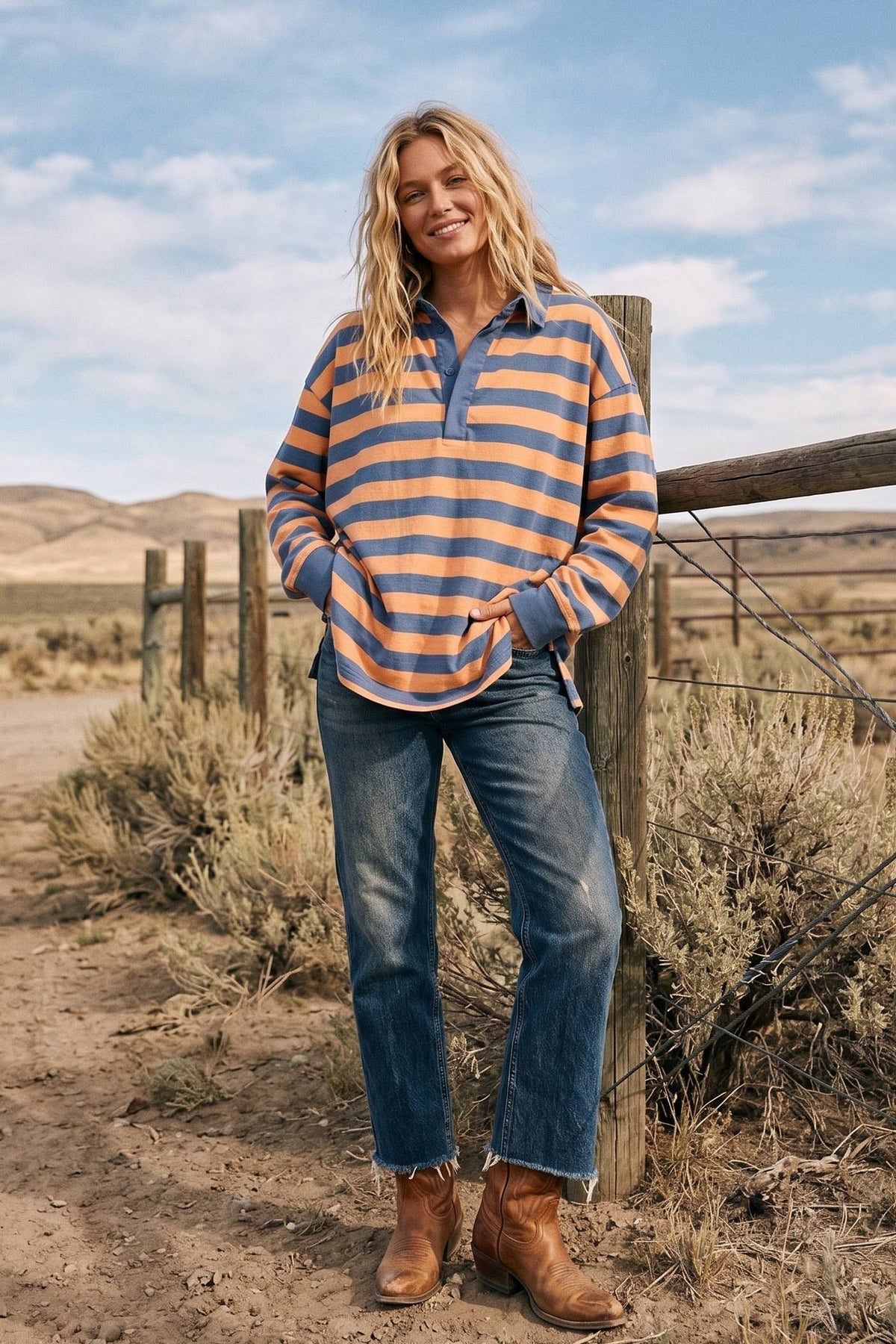 Oversized Stripe Rugby Polo Top
