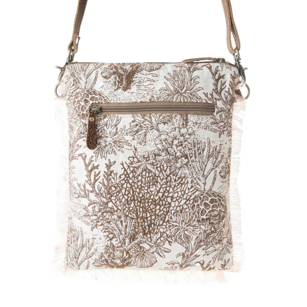 Loom Tapestry vintage Crossbody Bag for Women in white with fringe detail