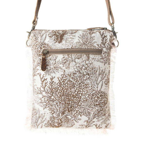 Loom Tapestry vintage Crossbody Bag for Women in white with fringe detail