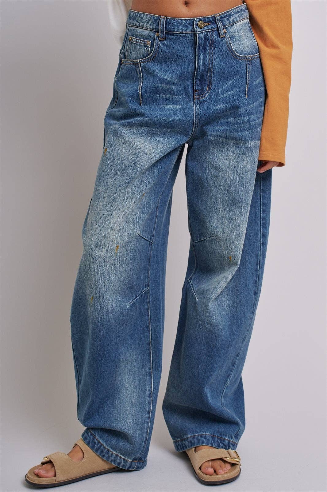 Retro Fade Wide-Leg Barrel Jeans