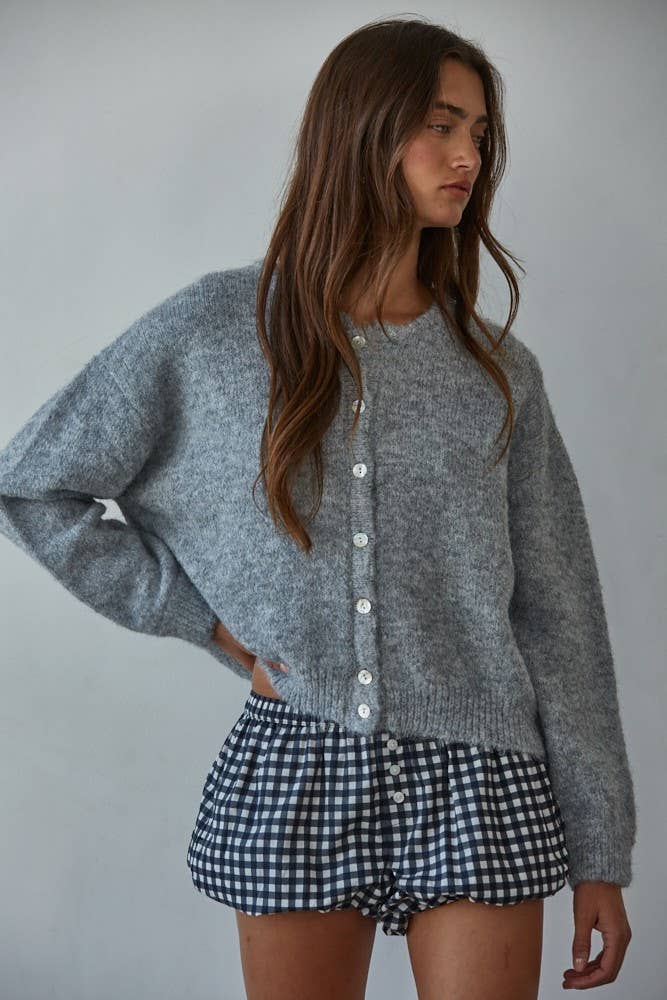 W2291 | Knit Sweater Round Neck Long Sleeve Cardigan Top