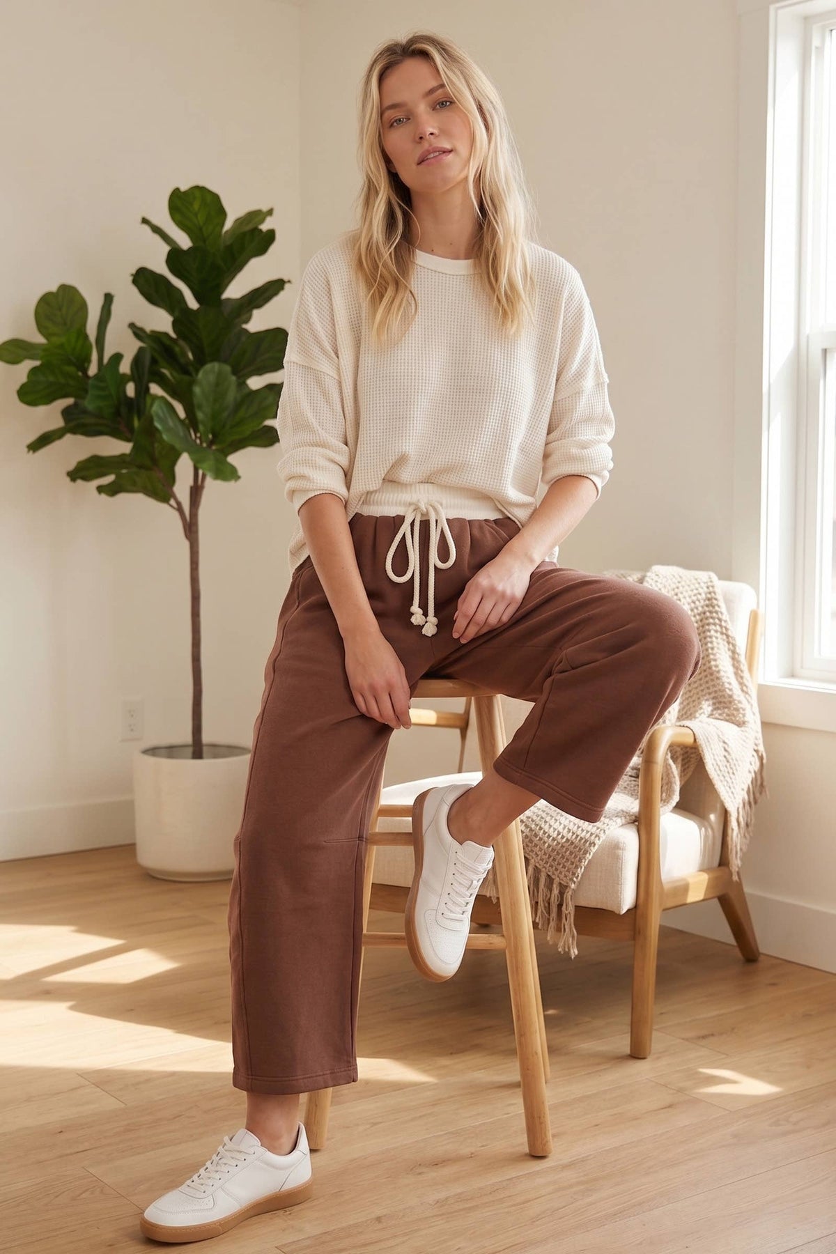 Fleece-Lined Oversized Barrel Leg Drawstring Pants