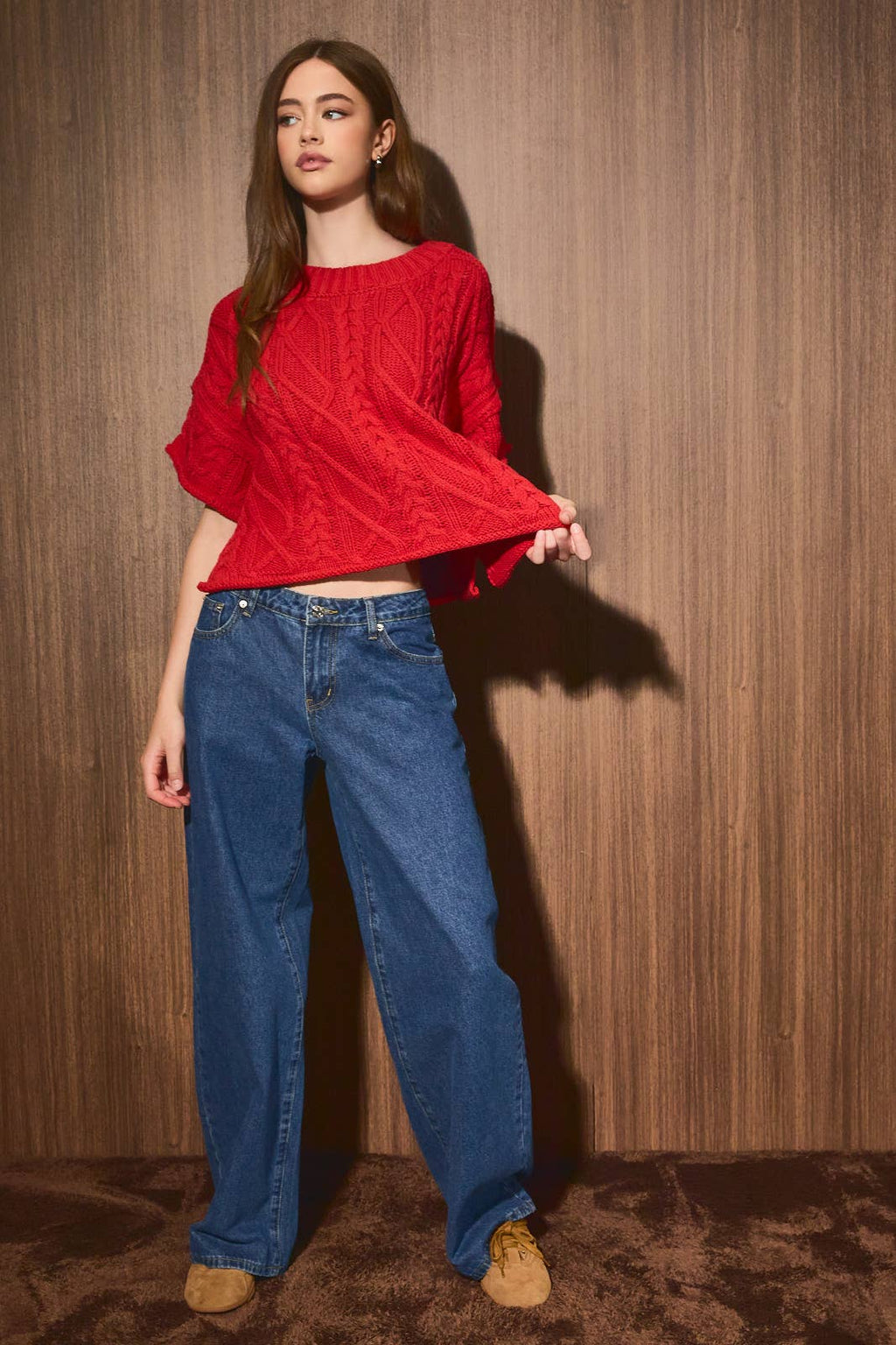 ROUND NECK SHORT SLEEVE KNIT SWEATER TOP