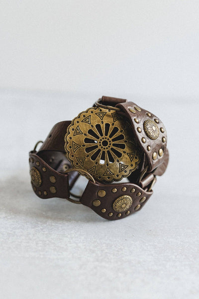 Rustic Medallion Concho Belt - Brown