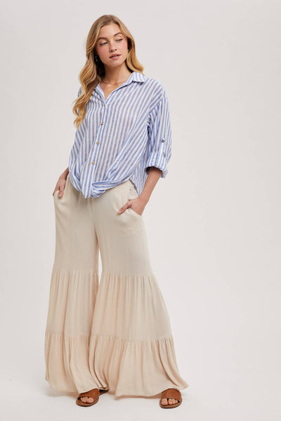 STRIPED BUTTON DOWN KNOTTED FRONT SHIRT