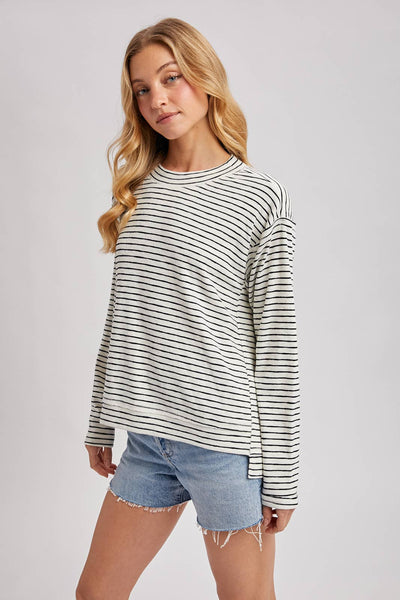 STRIPED CREW NECK  SLOUCHY KNIT TOP