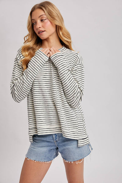 STRIPED CREW NECK  SLOUCHY KNIT TOP