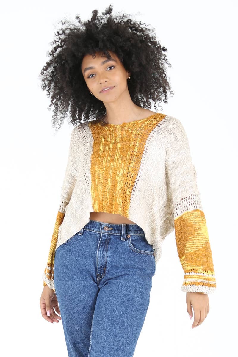 BEACHY LIGHT WEIGHT V NECK CROP PULLOVER SWEATER