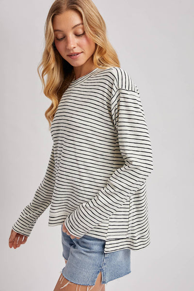 STRIPED CREW NECK  SLOUCHY KNIT TOP