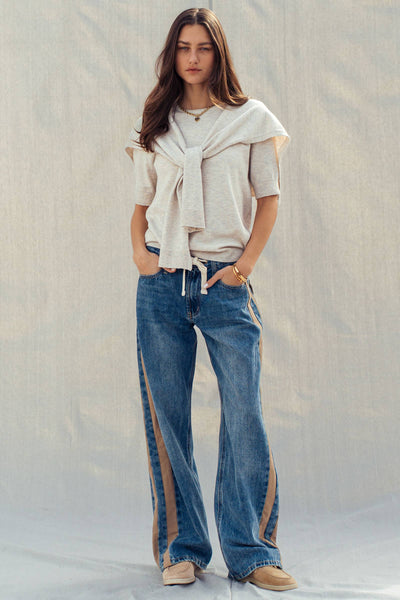Wide-Leg Utility Stripe Denim Jeans