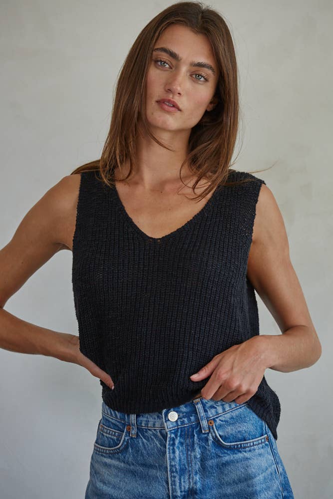 Knit Sweater Cotton Acrylic V-Neck Vest Top