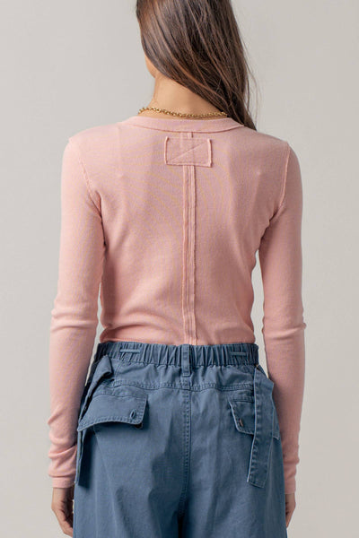Ribbed Henley Long Sleeve Top