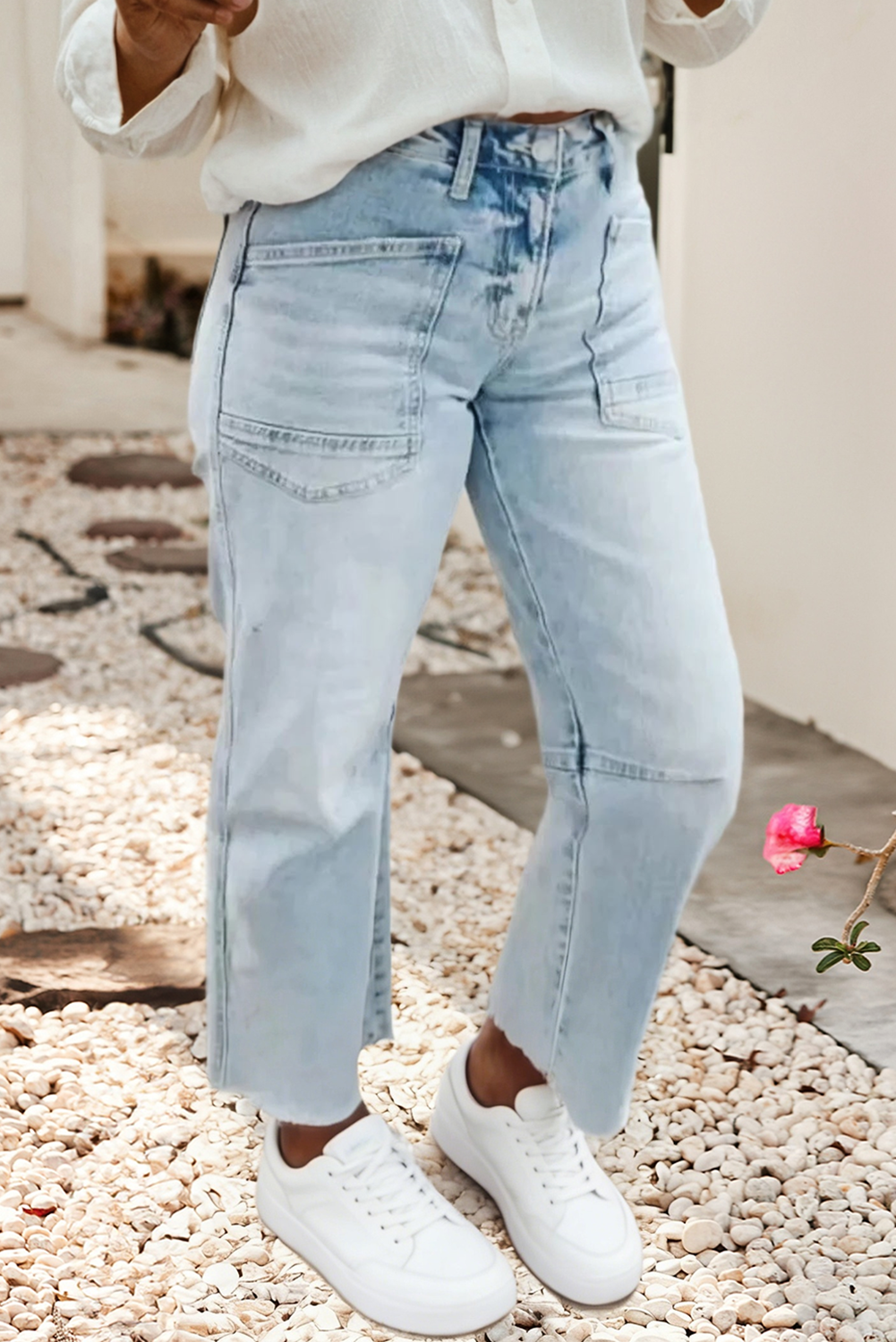LDC Frayed Cropped Light Wash Jeans | S-4X
