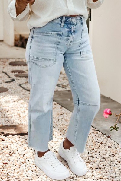 LDC Frayed Cropped Light Wash Jeans | S-4X
