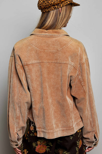 Pocket Front Button Down Corduroy Trucker Jacket