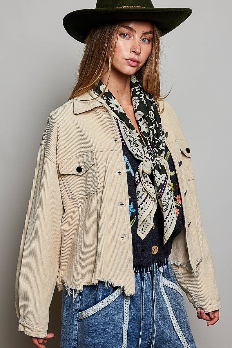 Pocket Front Button Down Corduroy Trucker Jacket