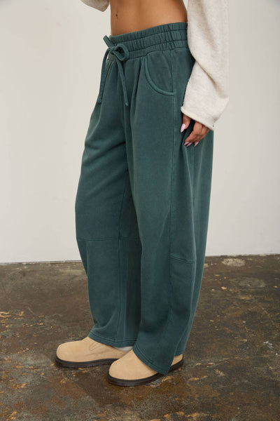 SMOCKED WAIST DRAWSTRING BARREL LEG SWEATPANTS