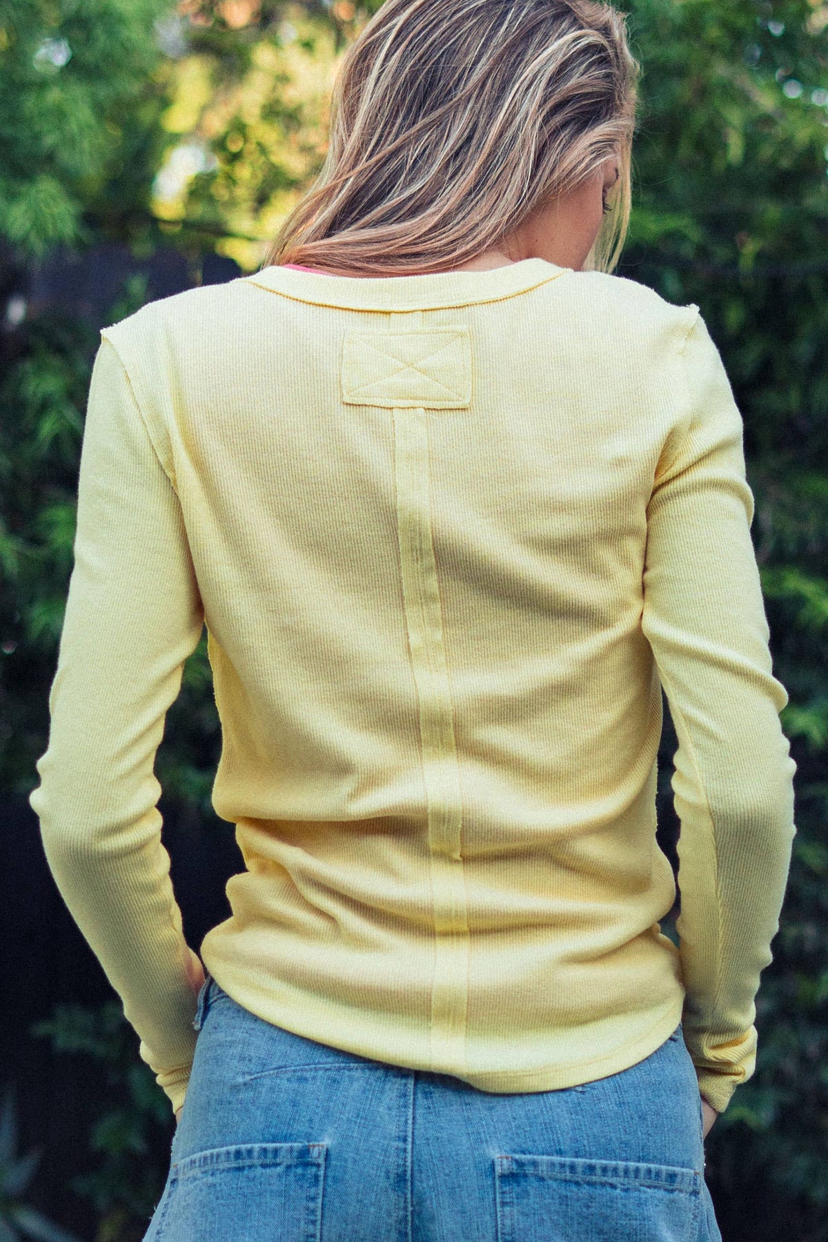 Ribbed Henley Long Sleeve Top