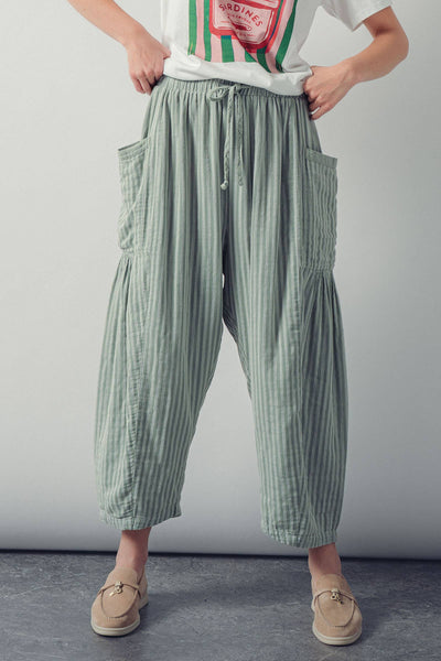 Striped Cotton Drawstring Harem Pants