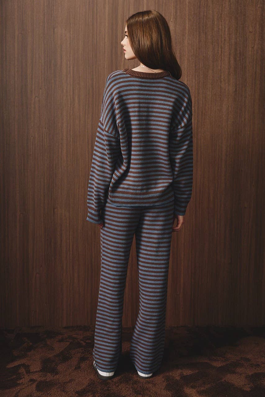 CREW NECK STRIPE SWEATER & WIDE LEG PANTS