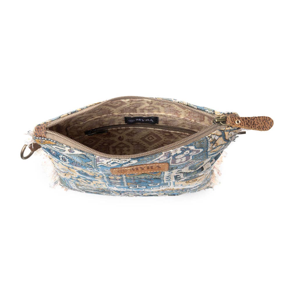 Loom Tapestry vintage crossbody Bag for Women in indigo with fringe detail