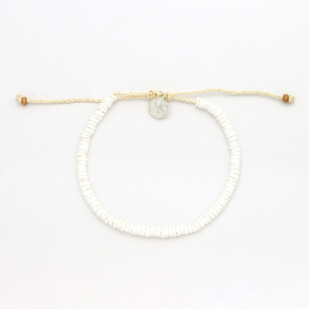 Padangbai Beaded Anklet, White Surf Ankle Bracelet