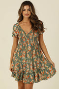 SMOCKED BODICE SHORT SLEEVE DRESS