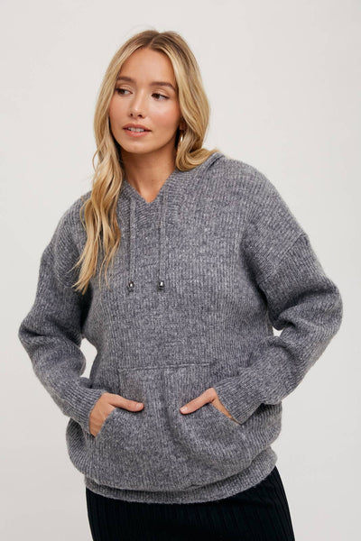 RIBBED KNIT SWEATER HOODIE