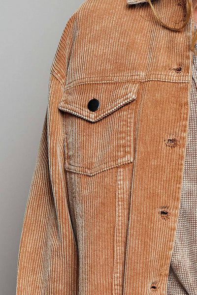 Pocket Front Button Down Corduroy Trucker Jacket