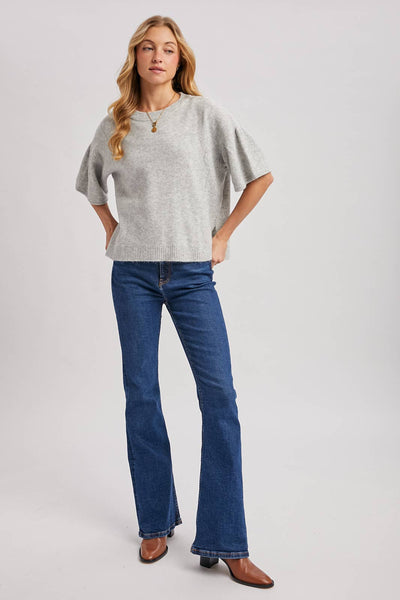 GATHERED SHORT SLEEVE BOXY KNIT SWEATER TOP