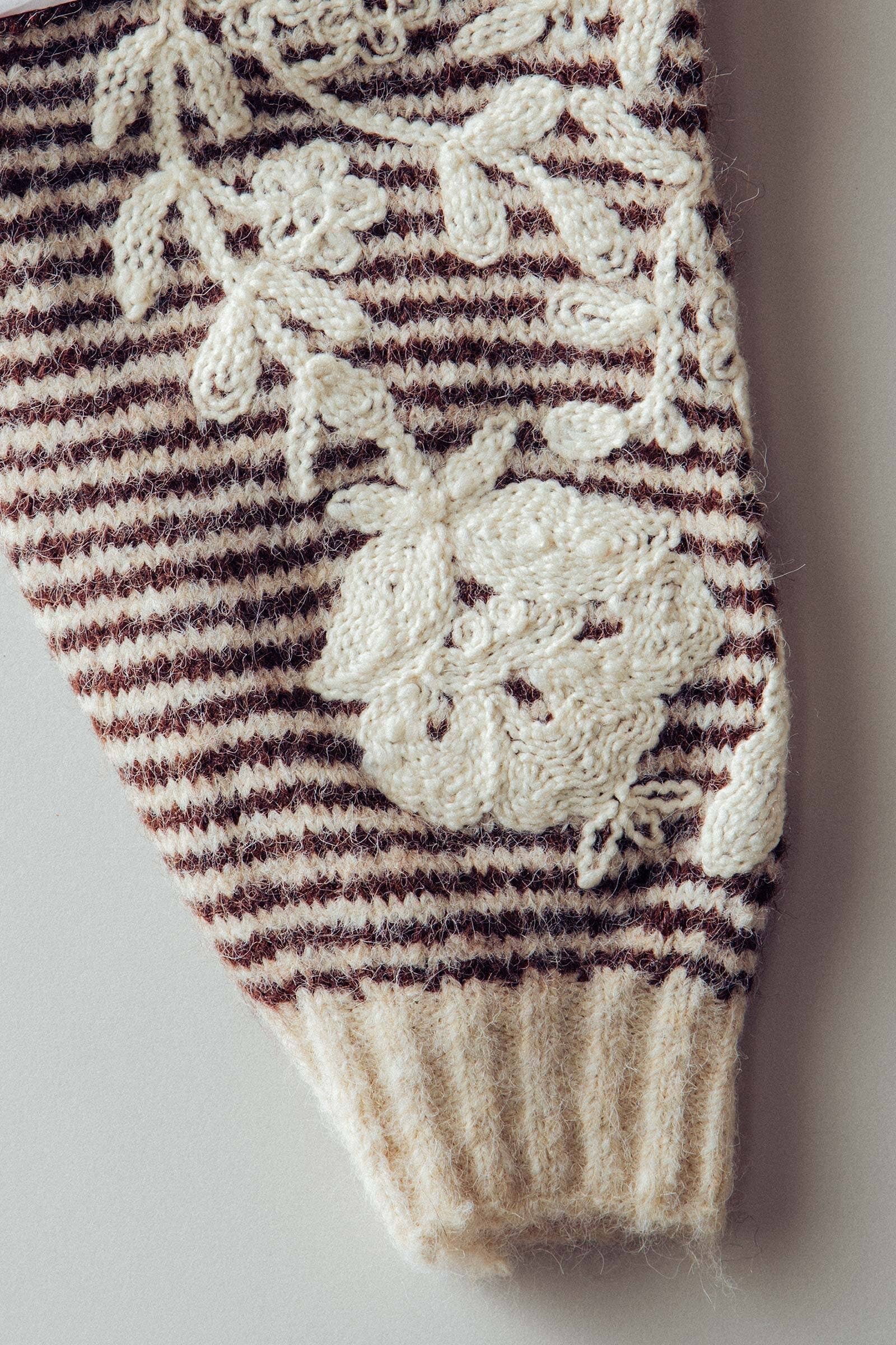 Floral Embroidered Striped Knit Sweater