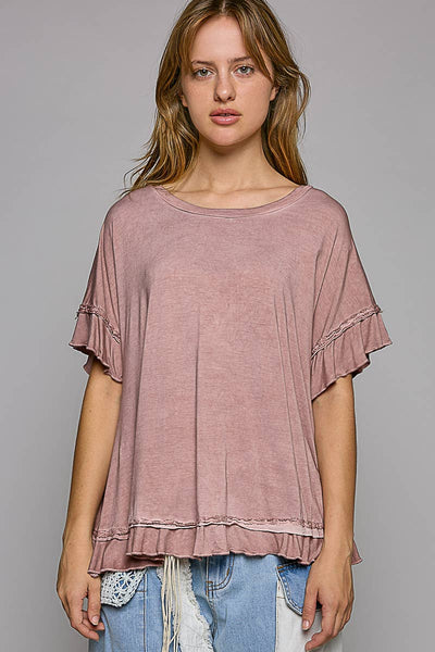 Short sleeve overlay back casual knit top