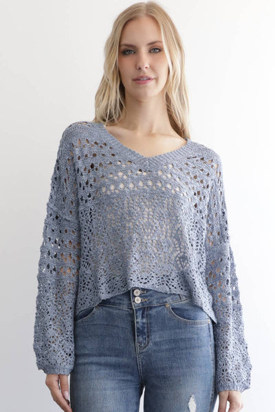 OPEN KNIT V NECK PULLOVER SWEATER