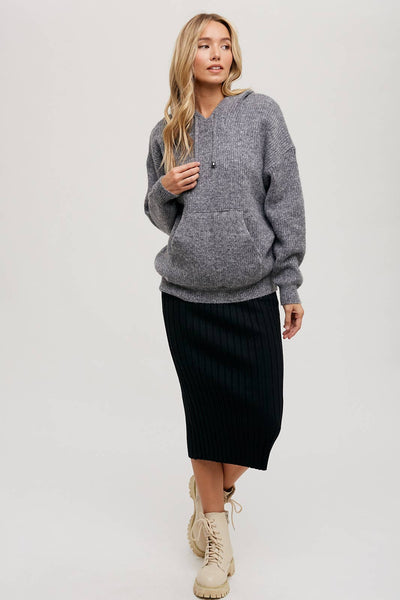 RIBBED KNIT SWEATER HOODIE