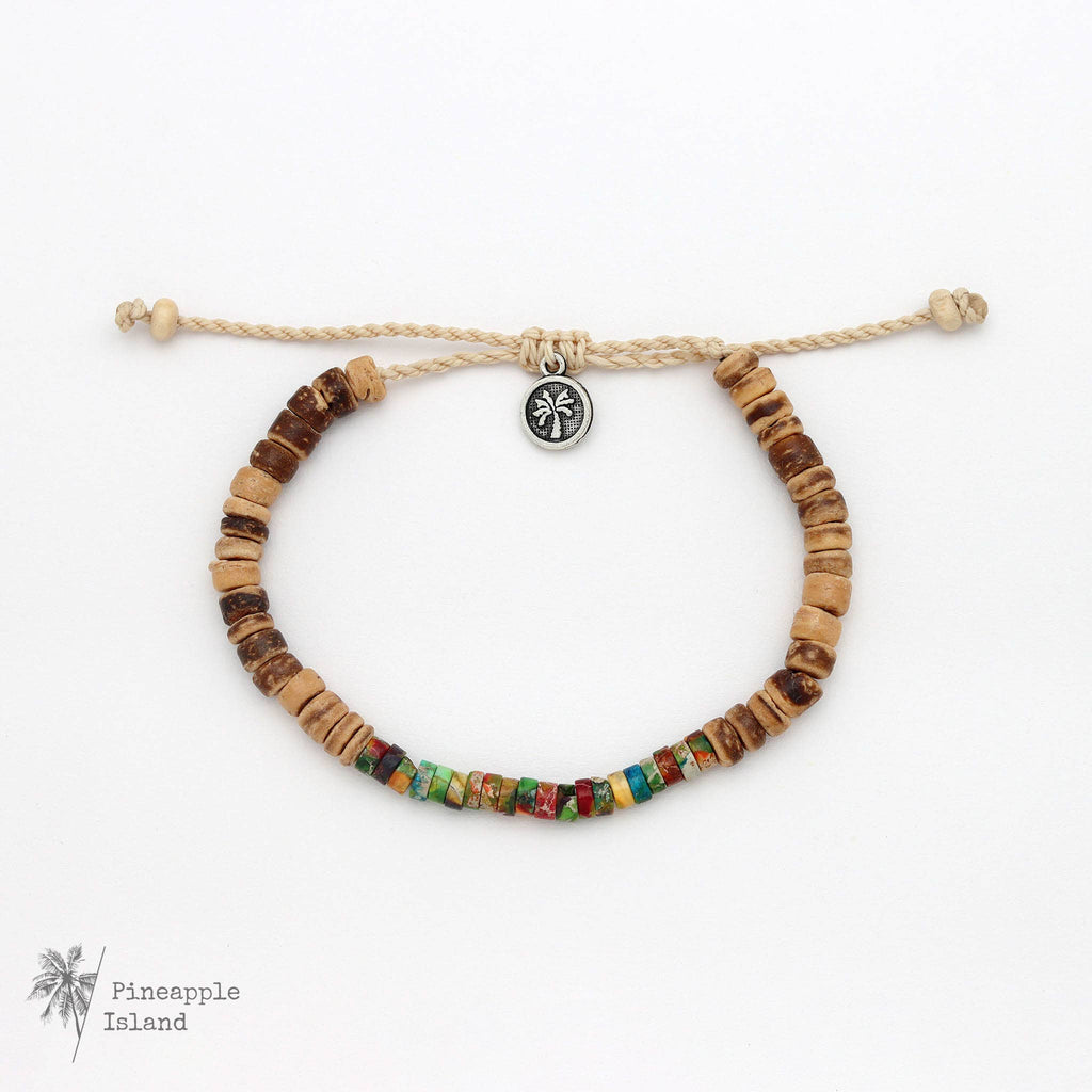 Koʻolau Wood Beaded Bracelet, Natural Stone Beads, Surf