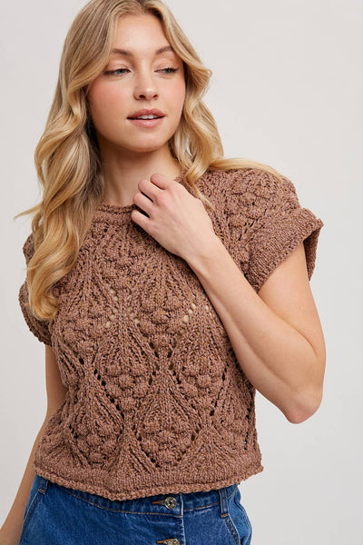 KNIT SWEATER SHORT SLEEVED PULLOVER