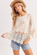 BOHO BELL SLEEVED PEPLUM CROCHET TOP