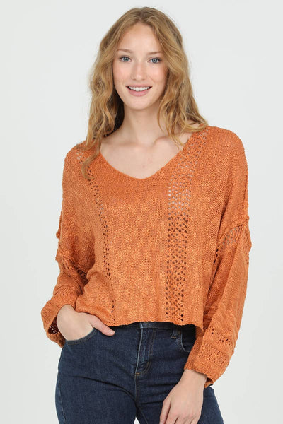 BEACHY LIGHT WEIGHT V NECK CROP PULLOVER SWEATER