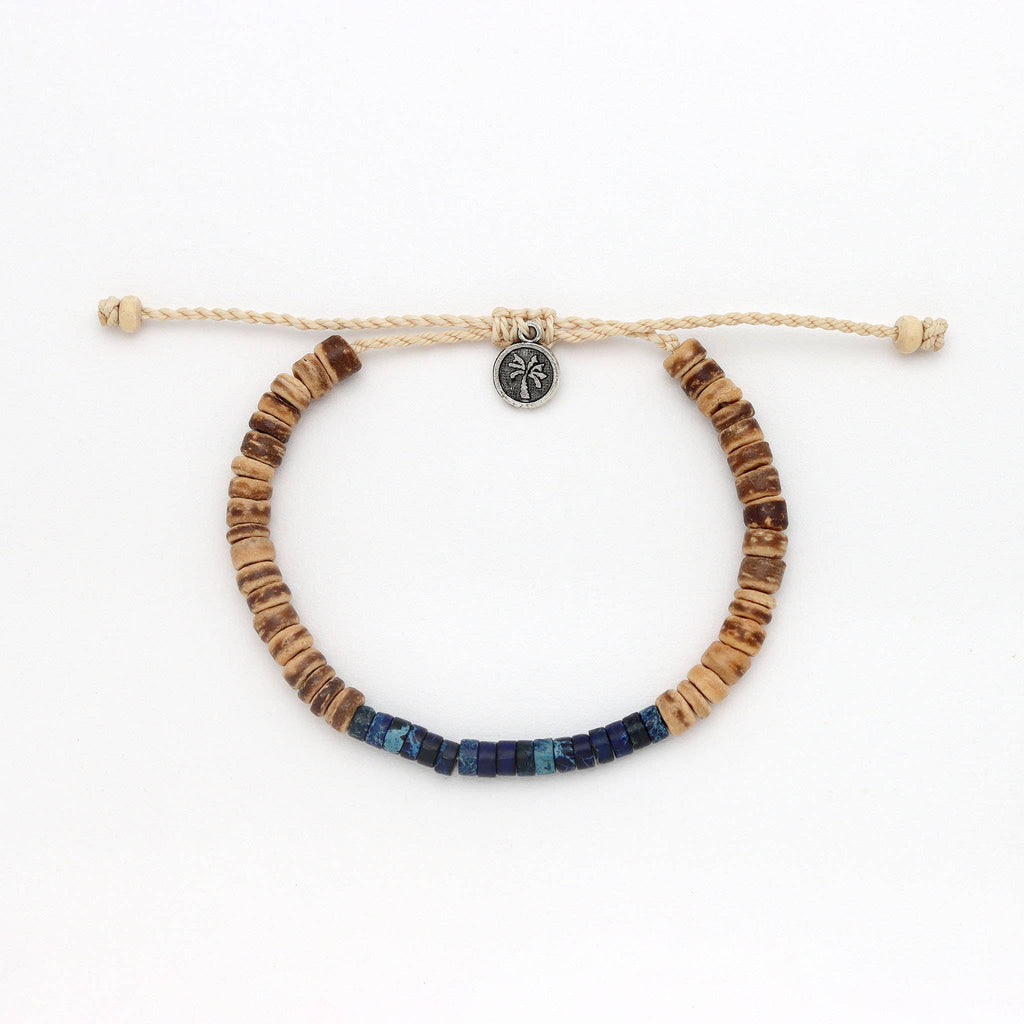 Koʻolau Wood Beaded Bracelet, Natural Stone Beads, Surf