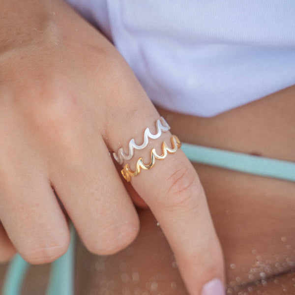 Crashing Wave Ring, Adjustable Dainty Silver Ring