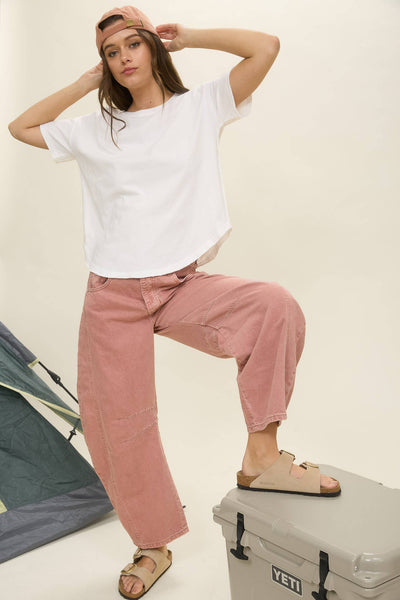 EXPOSED SEAM RAW EDGE SHORT SLEEVE KNIT TOP